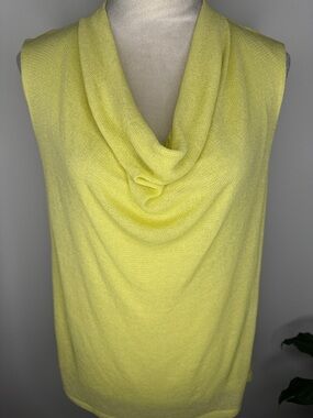 Donna Karan Sleeveless Cowl Neck Sweater in Soft Lemon